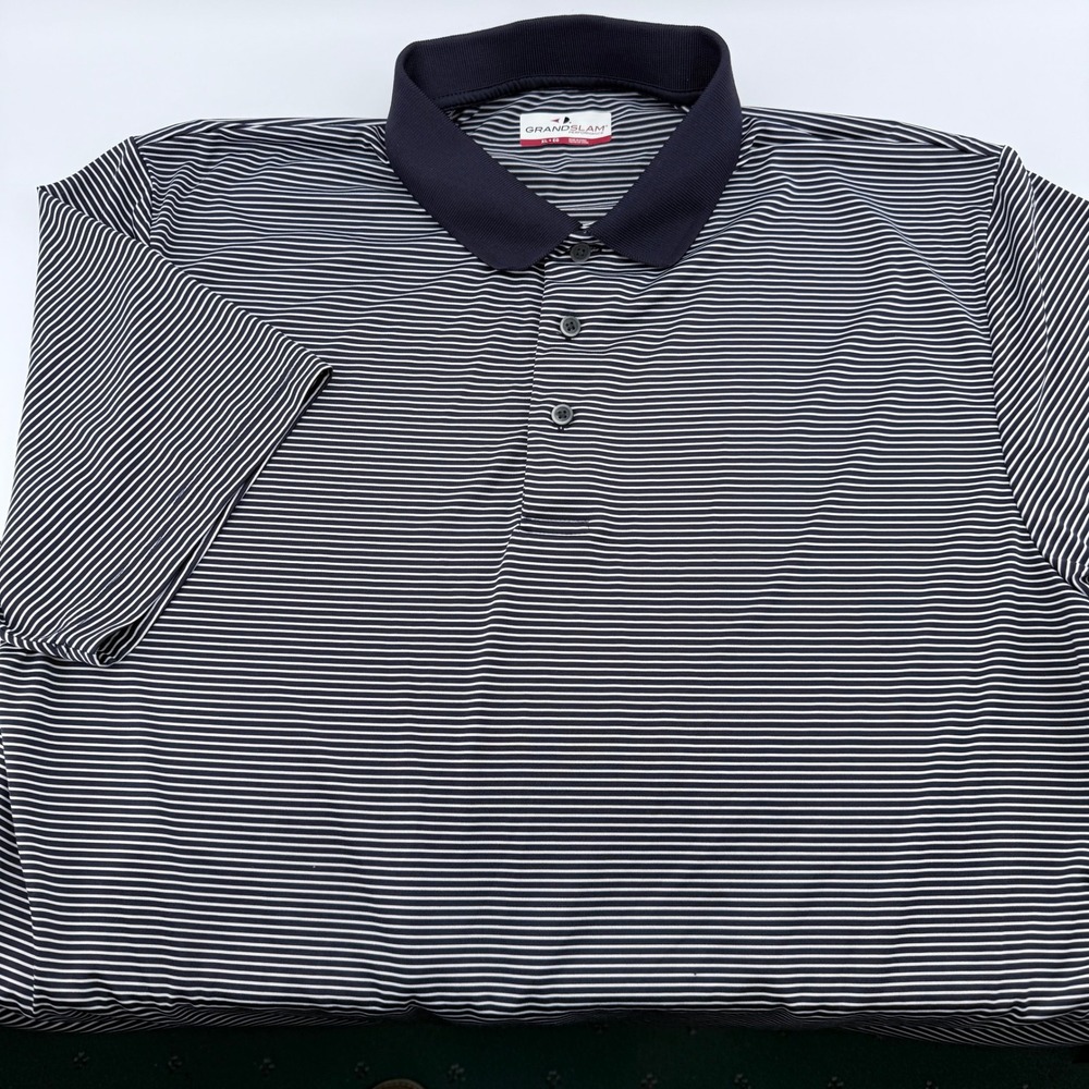 GRAND SLAM Performance Polo Shirt Mens XL Navy White Stripe Golf Casual